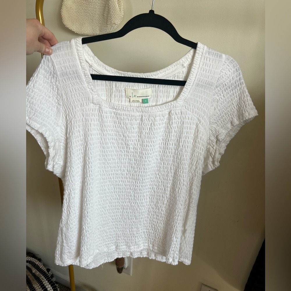 Anthropologie White Textured Blouse